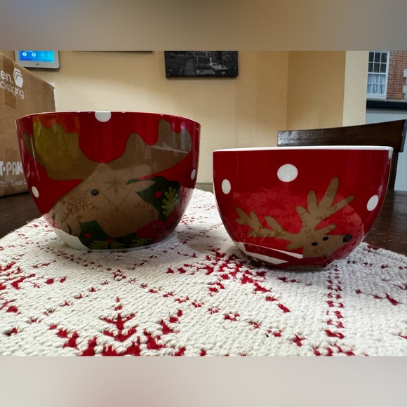 Crate&Barrel Other - EUC Crate & Barrel Bowls  2018 - Set Of Two - Reindeer Christmas Tree Design